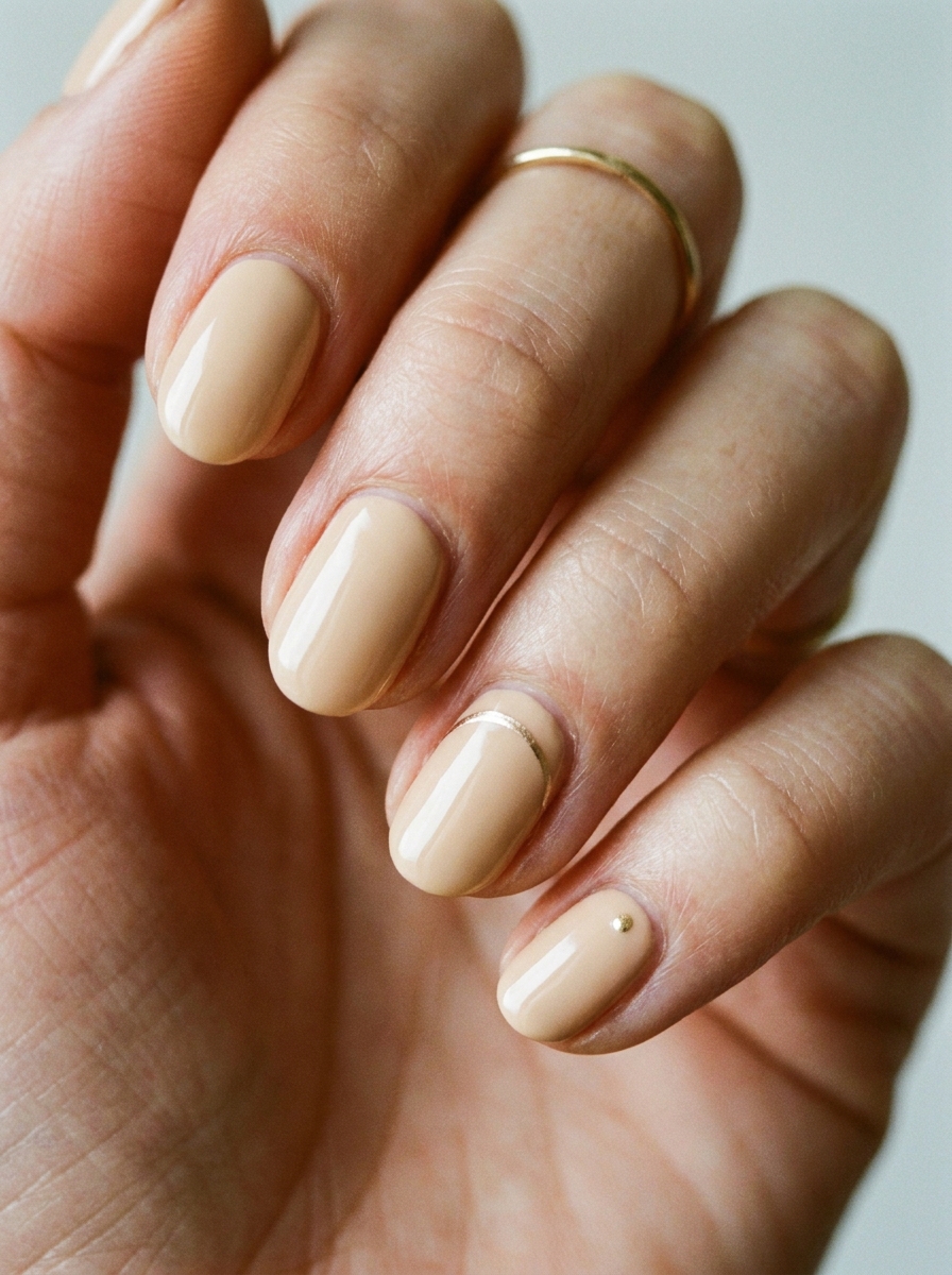 Beige & Gold Micro Details als Beige Nägel Ideen Inspiration 2026